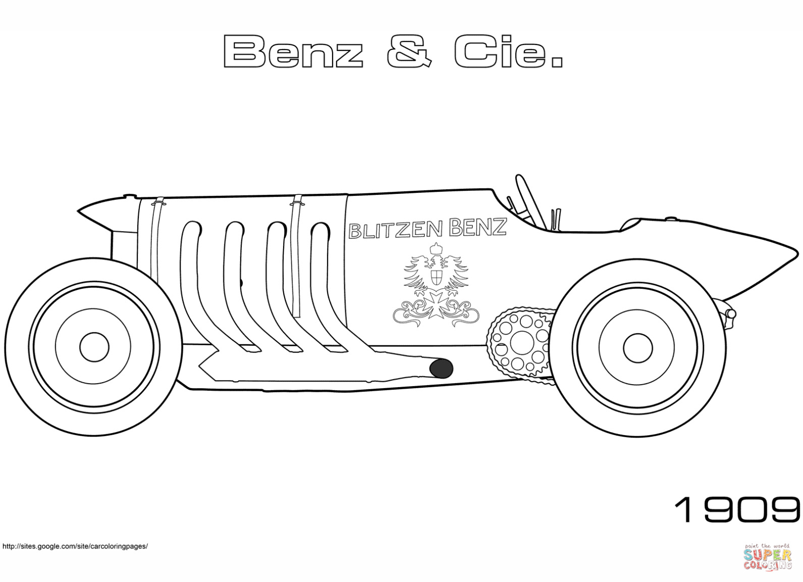 1909 Blitzen-benz 200 Ps Kleurplaat