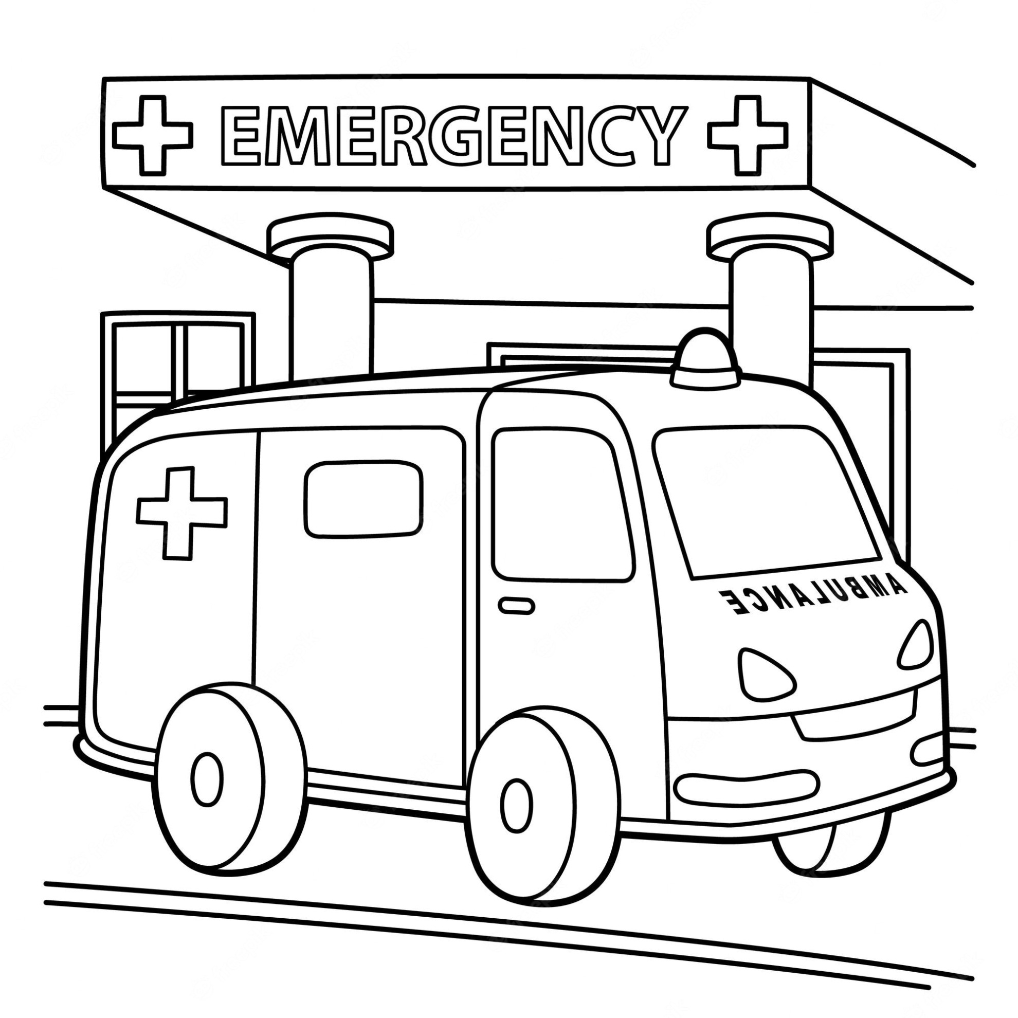 Cartoon Ziekenwagen Kleurplaat