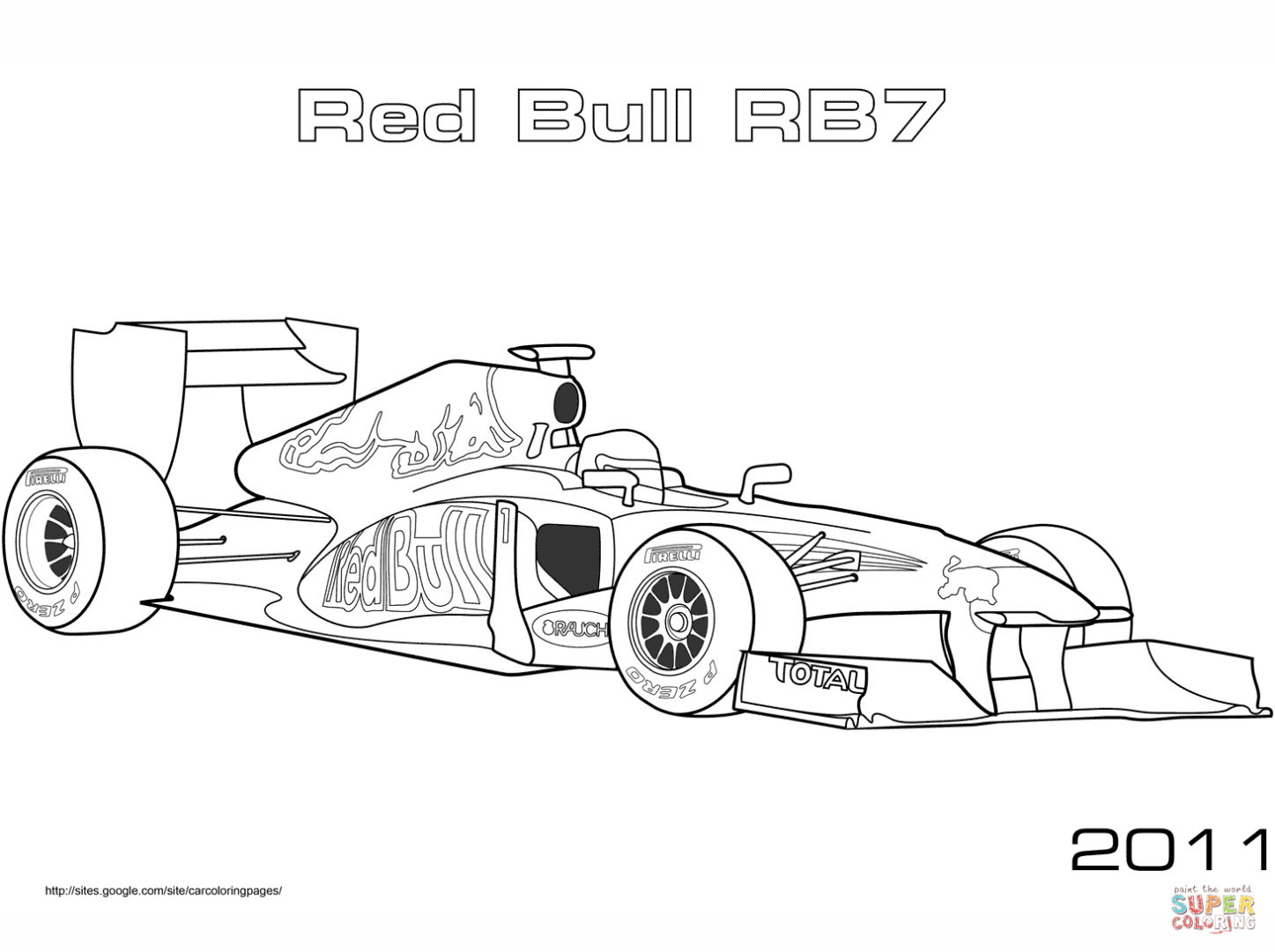 Red Bull Rb7 formula 1 Raceauto Kleurplaat