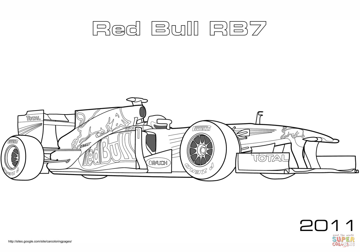 Red Bull Rb7 formula 1 Raceauto Kleurplaat