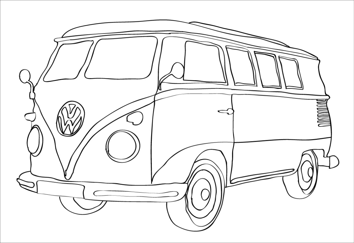 Volkswagen Hippie Busje Kleurplaat